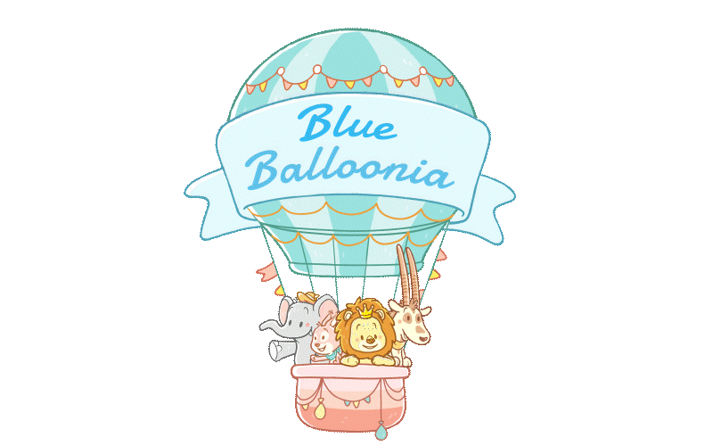 Blue Ballonia cartoon ballon with happy animals